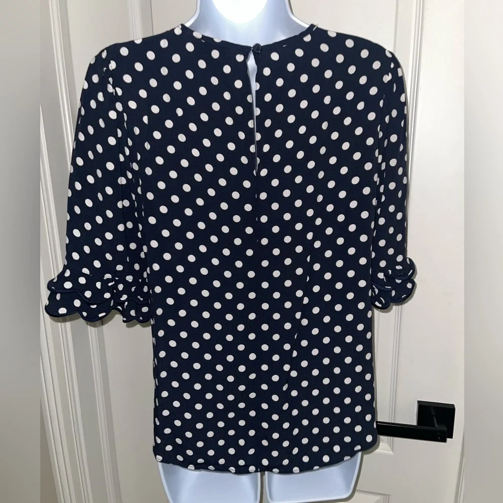 Kate Spade Navy Polka Dot Blouse Women’s Size Small Ruffle Sleeve Top
